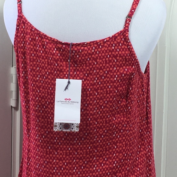 DONATED! NWT Sun Dress Pom Pom Trim! Red & Orange Summer La Fiance du Mekong - Picture 4 of 8